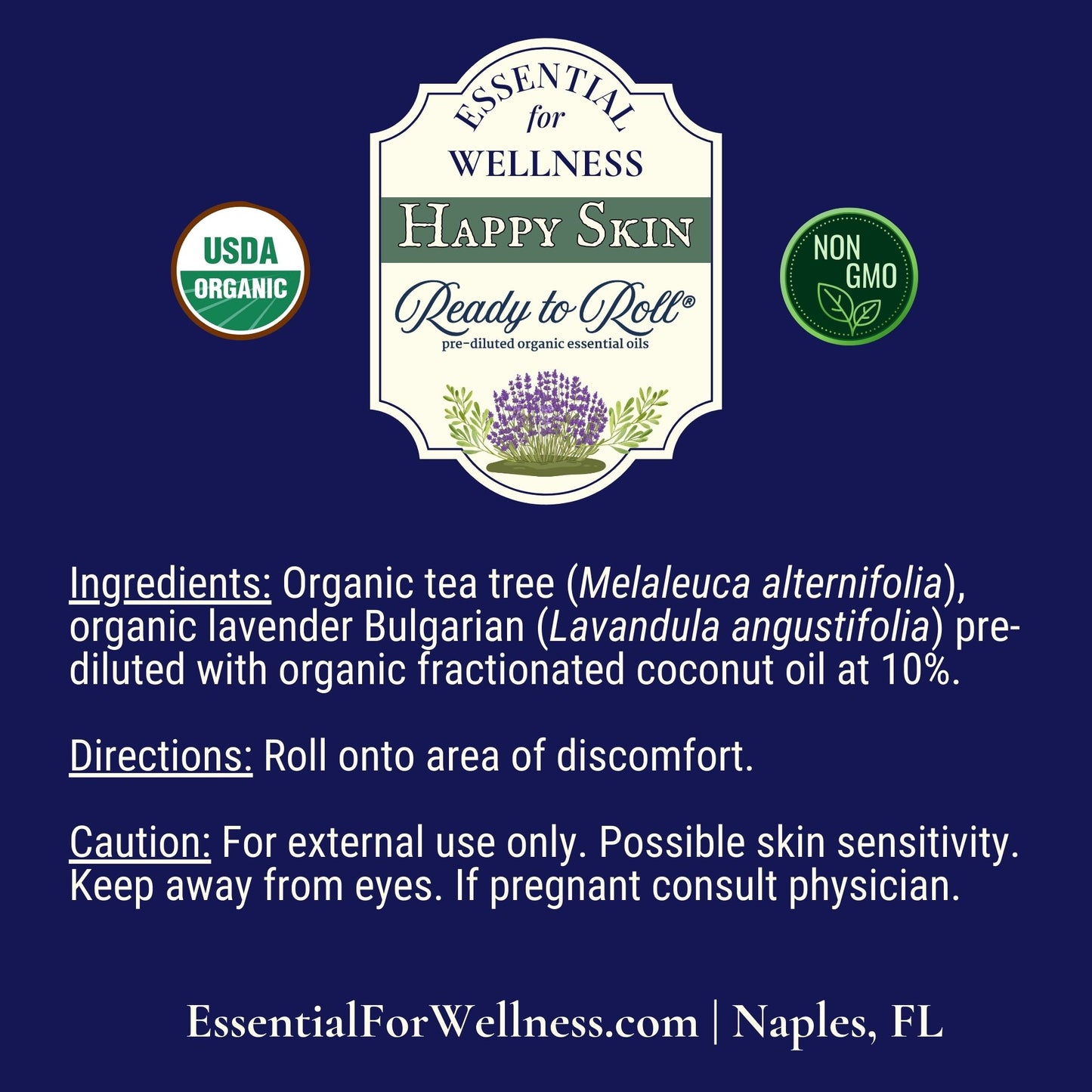 Organic Happy Skin essential oil blend with lavender and tea tree - Ready to Roll® at EssentialforWellness.com
