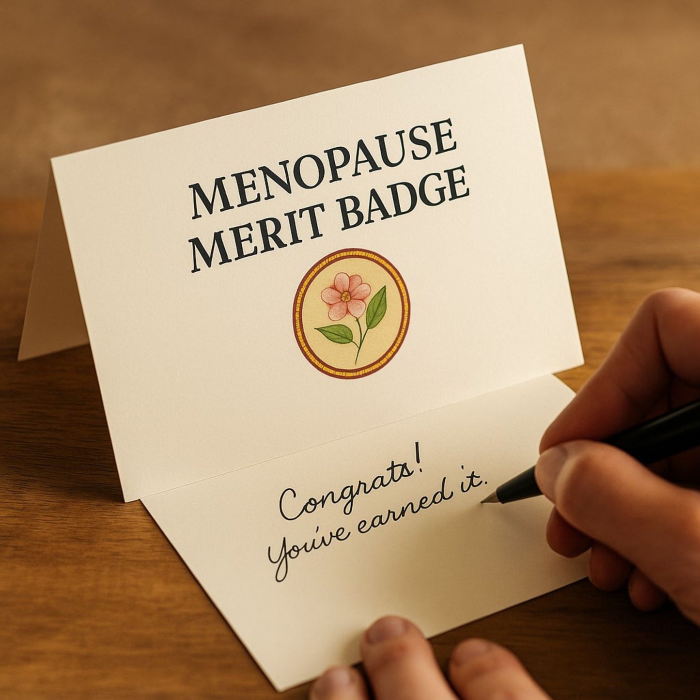 Menopause Merit Badge – FREE Notecard Add-On for Hot Flash Heroes
