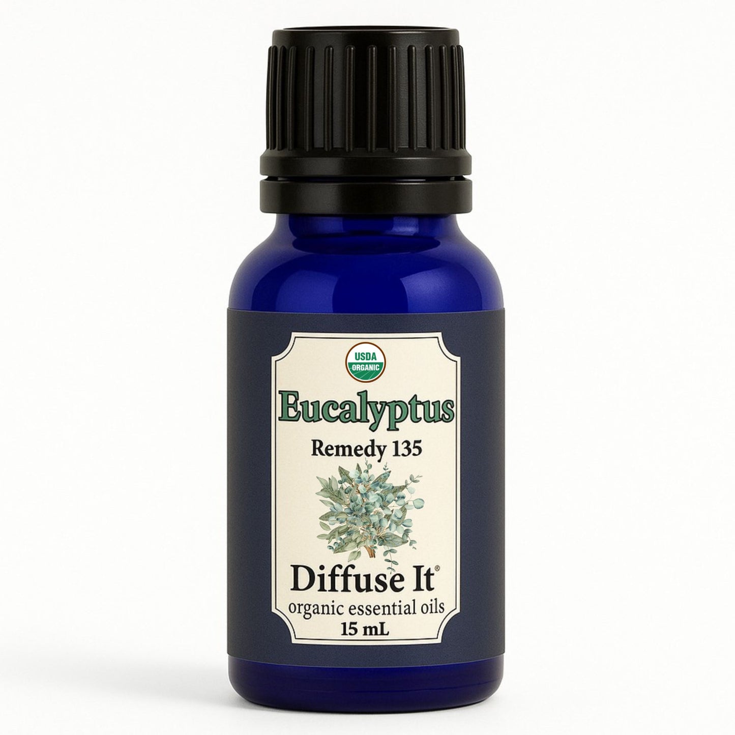 Cobalt blue 15 mL bottle of Diffuse It® Eucalyptus essential oil by Essential for Wellness