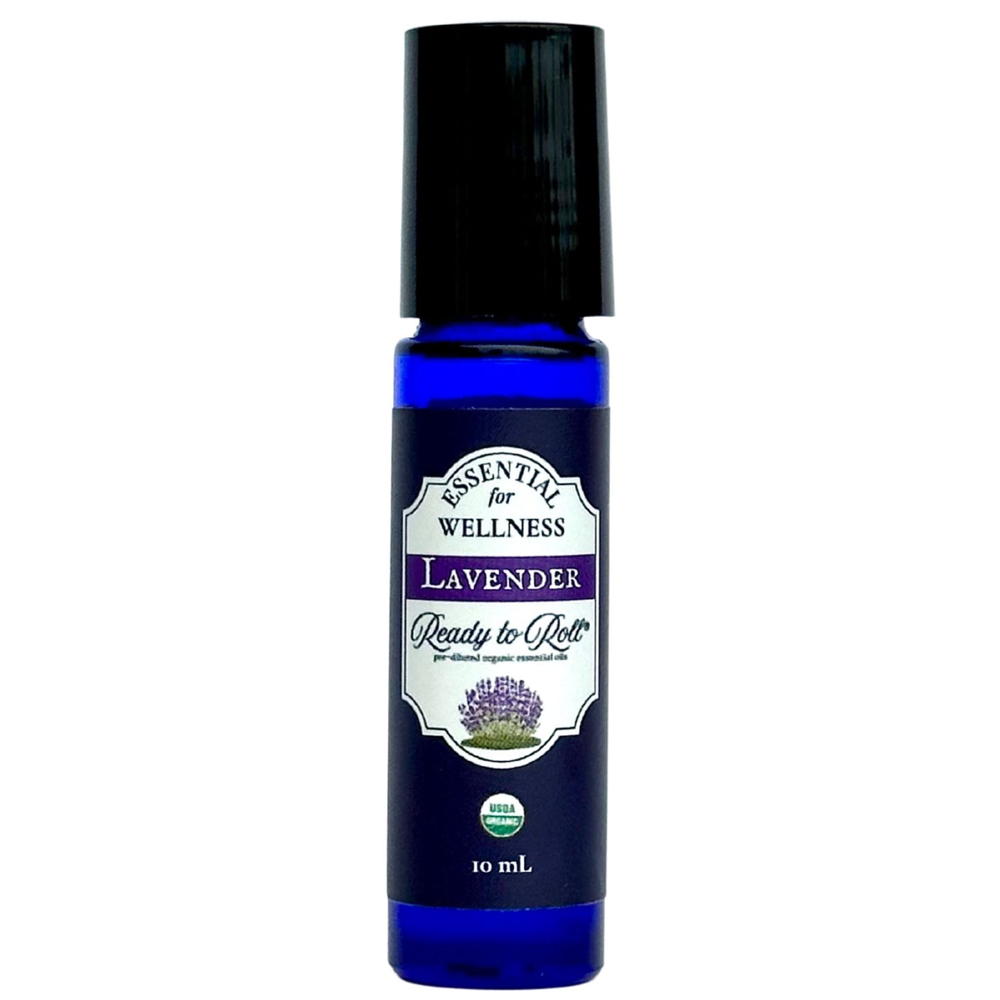 Lavender with cap - Ready to Roll® by Essential for Wellness – pre-diluted organic lavender essential oil in a cobalt blue roller bottle for calming support and relaxation