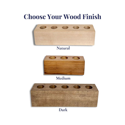 Choose your wood finish from natural, medium, or dark for handmade essential oil holder.
