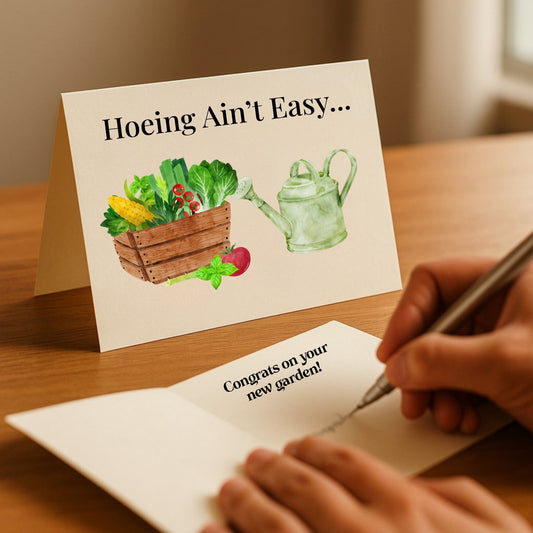 Hoeing Ain’t Easy – FREE Gardening Notecard Add-On