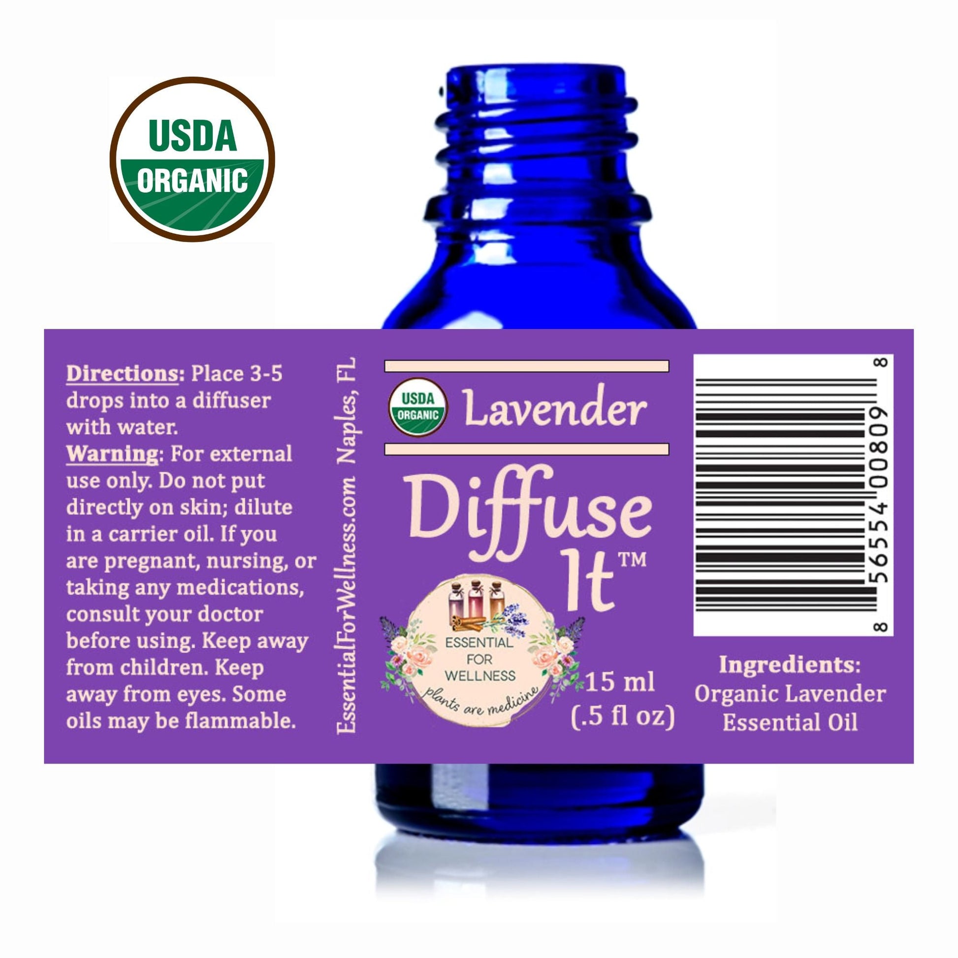 Organic Lavender Essential Oil by Diffuse It® (15 mL) - Essential for Wellness