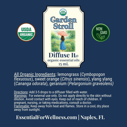 Diffuse It® Garden Stroll blend with floral and herbaceous essential oils – Essential for Wellness