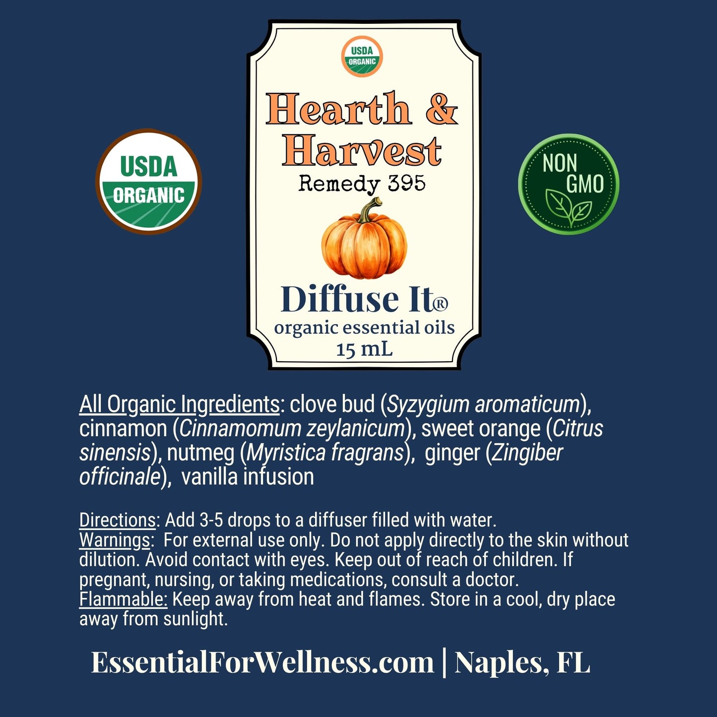 Diffuse It® Hearth & Harvest blend with pumpkin spice, nutmeg, and vanilla – Essential for Wellness