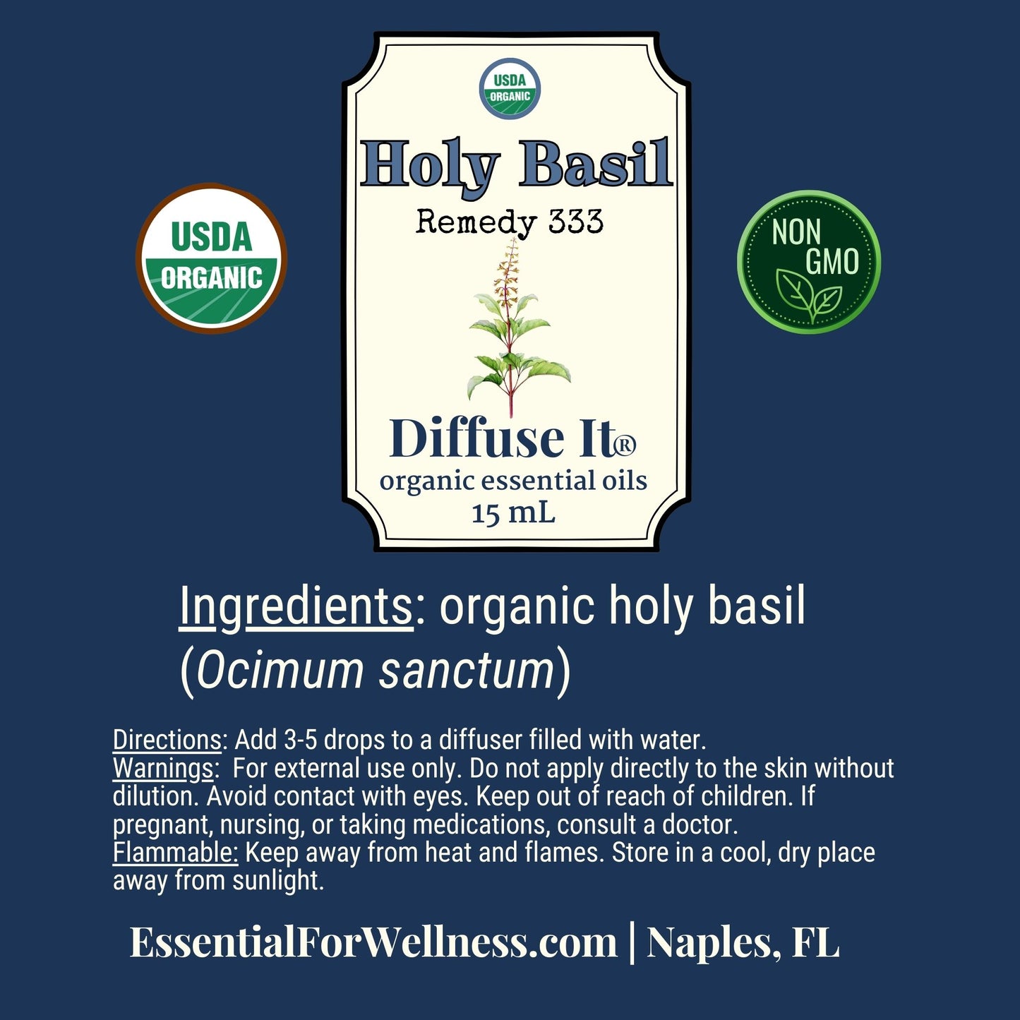 Diffuse It® Holy Basil essential oil with warm, spicy herbal notes – Essential for Wellness