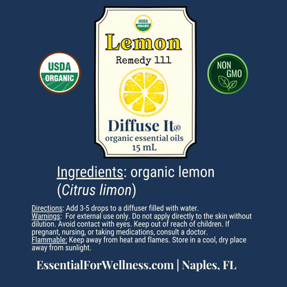 Diffuse It® Lemon essential oil with a bright, uplifting citrus scent – Essential for Wellness