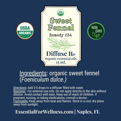 Diffuse It® Sweet Fennel essential oil with warm, licorice-like aroma – Essential for Wellness
