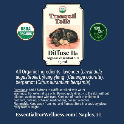 Diffuse It® Tranquil Tails calming diffuser blend for pets with lavender, ylang ylang, and Roman chamomile – Essential for Wellness