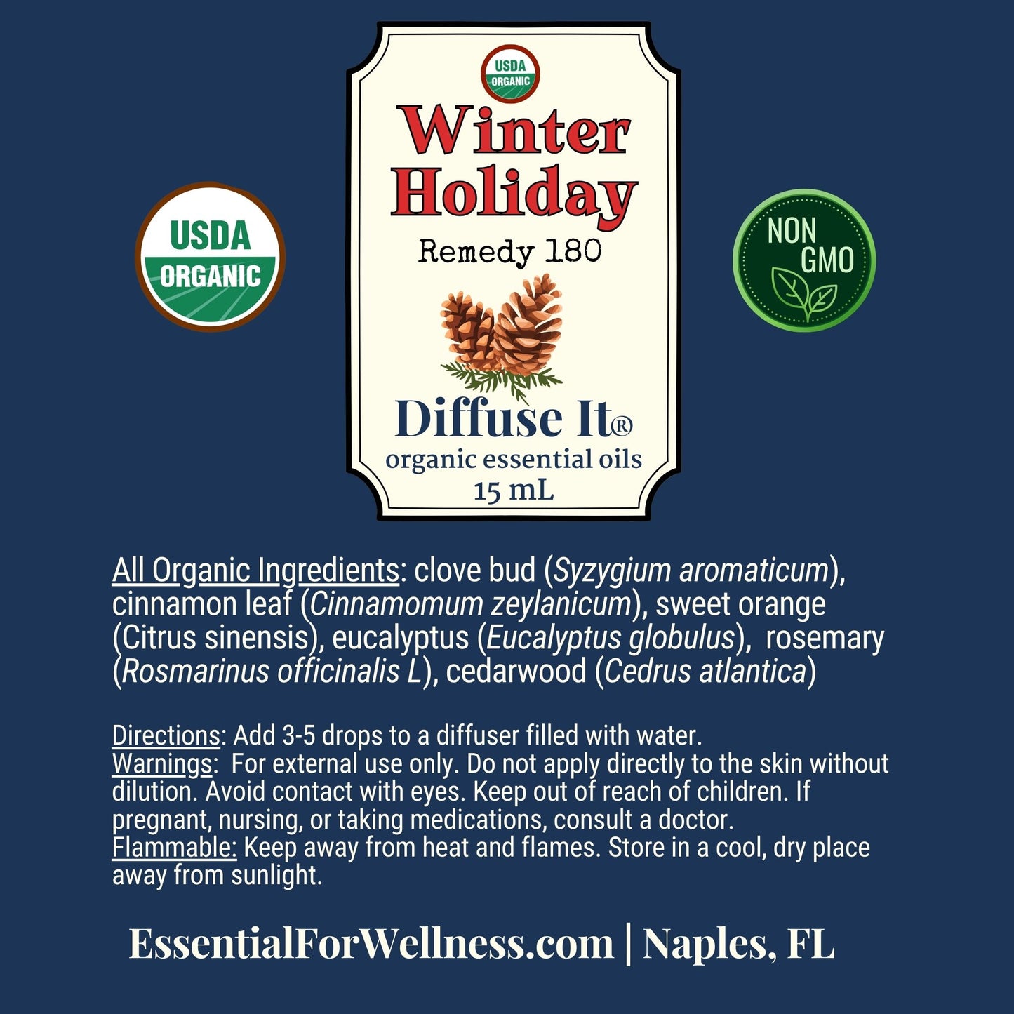 Diffuse It® Winter Holiday blend with festive evergreen and spice – Essential for Wellness