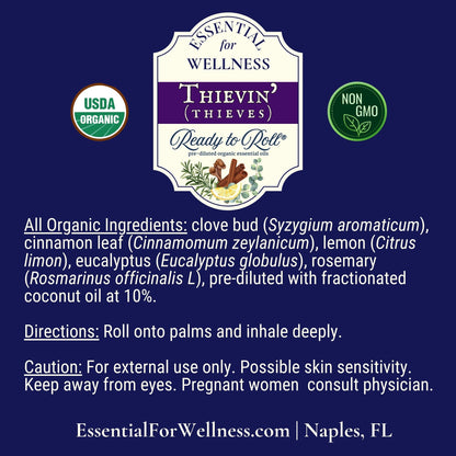 Organic Thievin' (thieves) blend with cinnamon and clove for immune support - Ready to Roll® at Essentialforwellness.com