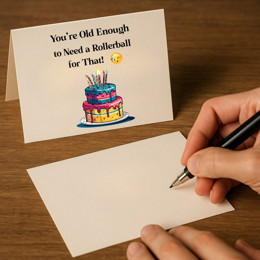 Old Enough to Need a Rollerball – FREE Birthday Notecard Add-On