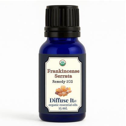 Cobalt blue 15 mL bottle of Diffuse It® Organic Frankincense Serrata essential oil by Essential for Wellness Organic Essential Oils