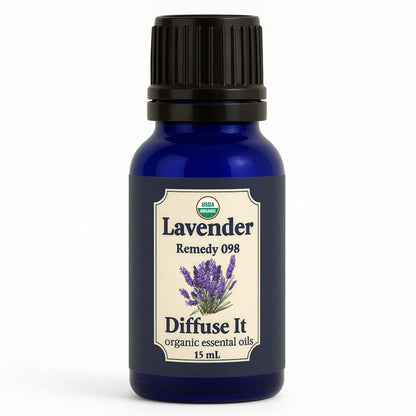 Cobalt blue 15 mL bottle of Diffuse It® Organic Lavender essential oil by Essential for Wellness Organic Essential Oils