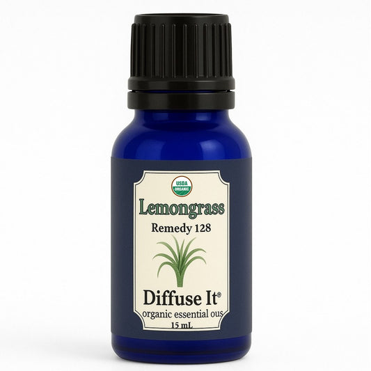 Cobalt blue 15 mL bottle of Diffuse It® Lemongrass essential oil by Essential for Wellness