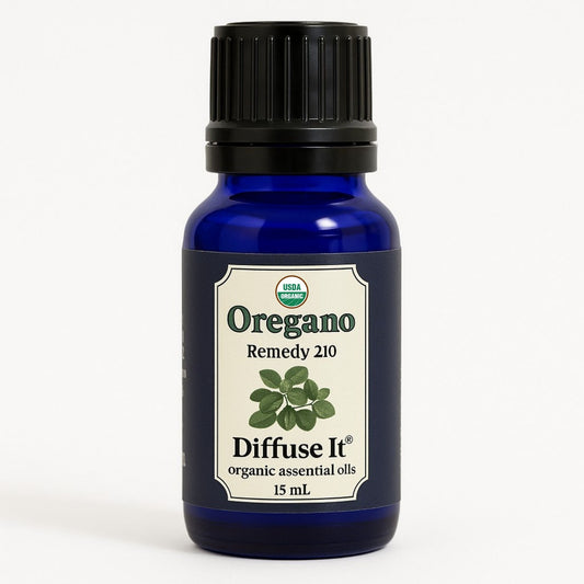 Cobalt blue 15 mL bottle of Diffuse It® Oregano essential oil by Essential for Wellness