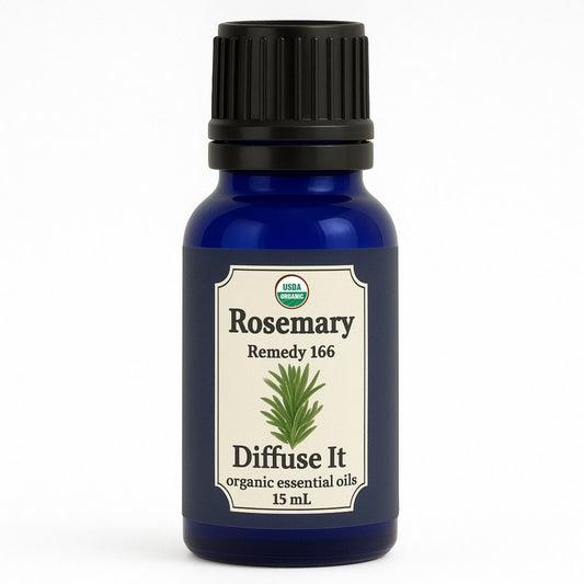 Cobalt blue 15 mL bottle of Diffuse It® Rosemary essential oil by Essential for Wellness