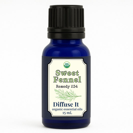 Cobalt blue 15 mL bottle of Diffuse It® Sweet Fennel essential oil by Essential for Wellness