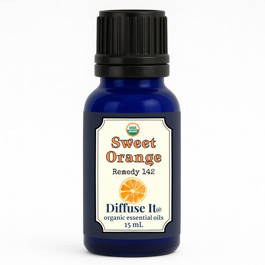 Cobalt blue 15 mL bottle of Diffuse It® Sweet Orange essential oil by Essential for Wellness