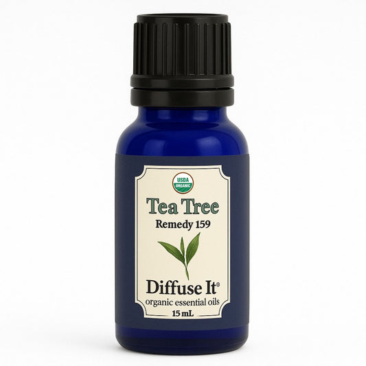 Cobalt blue 15 mL bottle of Diffuse It® Tea Tree essential oil by Essential for Wellness